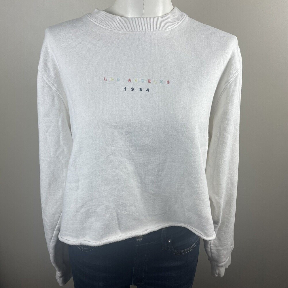 John Galt Los Angeles Embroidered Long Sleeve Cropped Sweatshirt